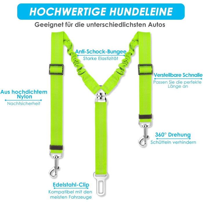 Ремінь безпеки для собак SlowTon у машину, 2 в 1, еластичний, регульований, світловідбиваючий, для подорожей та прогулянок (1 маленький + 1 середній, Limone)
