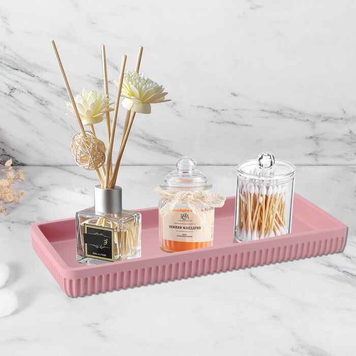 Набір аксесуарів для ванної кімнати XLHOMO, 5 шт. з штучного каміння: дозатор для рідкого мила/лосьйону, тримач для зубних щіток, чашка, контейнер для ватних паличок та органайзер для косметики, рожевий