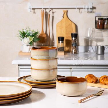 Набір посуду LeRatio на 6 осіб: 18 предметів, керамічний, з реактивною глазур'ю, стійкий до подряпин, для сервірування столу, придатний для миття в посудомийній машині та використання в мікрохвильовці