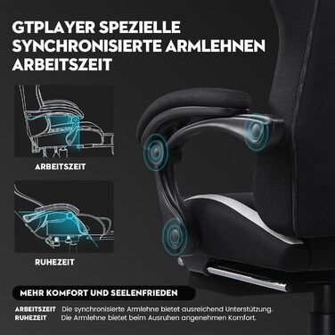 Ігрове крісло GTPLAYER синє, ергономічне, тканинне, з підставкою для ніг, регульоване, дихаюче, комп'ютерне крісло для геймерів та офісу