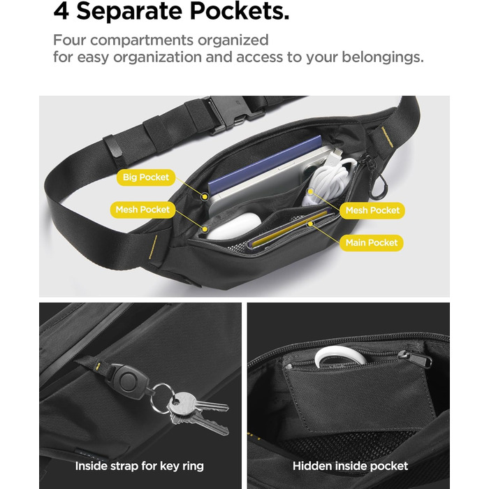 Чоловіча та жіноча поясна сумка Spigen Klasden Bauchtasche для подорожей, спорту та активного відпочинку - чорна