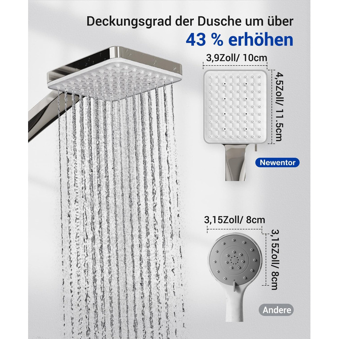 Набір для душу Newentor з шлангом 1,5 м, високий тиск, 6 режимів, срібляний (душова лійка, позолочений шланг)