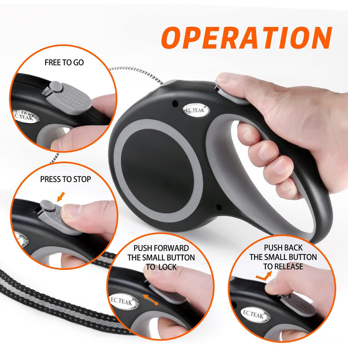 Висувна собача шлейка, 9.1 м, для середніх та великих собак до 35 кг, міцна, не заплутується, розмір L, чорна