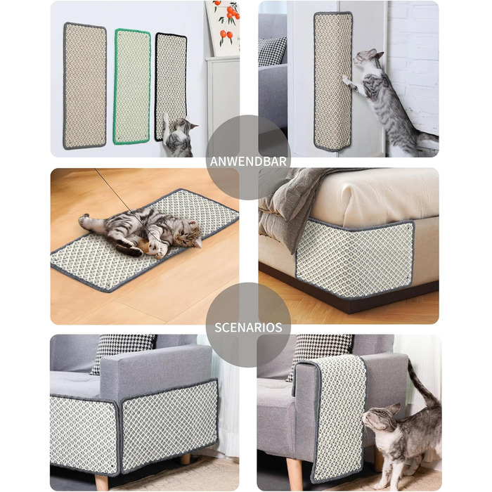 Килимок для котів JanYoo від подряпин, сизаль, 60x25 см (2 шт.) - захист від когтів для меблів