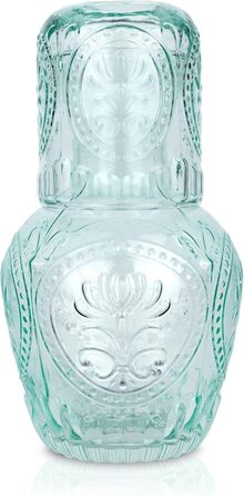 Curator Home Vintage Nightstand Water Carafe and Glass Set - 750 ml Capacity - Elegant Glass Jug for Water, Juice, or Wine - Stylish Home Decor for Kitchen or Dining Room (Light Blue)