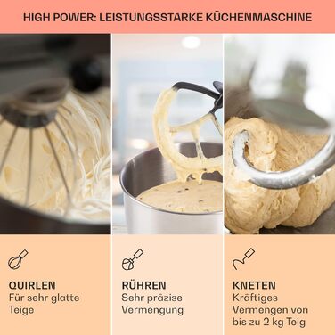 Klarstein 1300W Stand Mixer - Kitchen Machine for Baking, 6-Speed, 5L Bowl, Planetary Mixer with Dough Hook, Whisk & Beater - Black