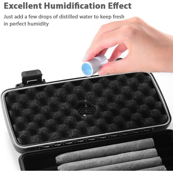 Зігеренний гумодор для подорожей - валіза з диском для зволоження, водонепроникний, повітряний, міцний та неспритний - місце для до 5 сигар, портативна сигарна коробка, подарунок для чоловіків (великий)