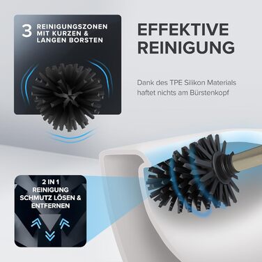 Набір для чищення унітазу Ovimar Finnkona: щітка, кріплення на стіну без свердління, силіконова щітка, вентиляція, нержавіюча сталь з порошковим покриттям, змінний насадок (золотий, клейкий)