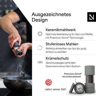 Набір для солі та перцю Lars Nysøm з нержавіючої сталі з регульованою керамічною жорна | 2 шт. (Ash Gray)