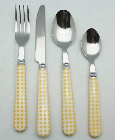 Набір столових приборів EXZACT з нержавіючої сталі, 24 штуки, ручки кольору гінгам (фіолетовий)