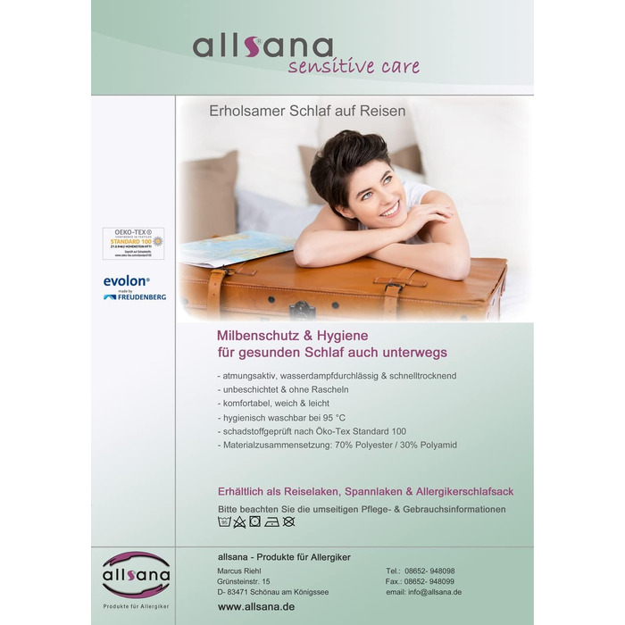 Allsana Sensitive Care Travel Blanket 180x260 cm, white, Dust Mite Protection, allergen-tight