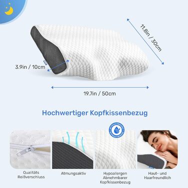 Ортопедична подушка Derila для шиї та голови, Memory Foam, оригінальна. Ергономічна подушка для сну на боці, спині та животі (Queen, 1 шт.)