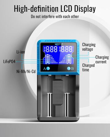 Універсальний зарядний пристрій для акумуляторів 18650 з 4 слотами, LCD Smart швидка зарядка Ni-MH/Ni-CD AA/AAA Li-Ion/LiFePO4/IMR 10440-26650