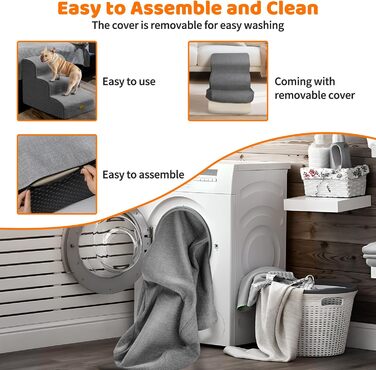 Сходинка для собак Gimars 30D з широкою сходинкою, 3 ступені, 40 см, знімний чохол та антиковзаюче покриття. Підходить для малих собак до дивану, ліжка, авто.