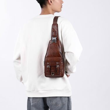 Чоловіча/Жіноча нагрудна сумка через плече з PU-шкіри, водонепроникна, коричнева