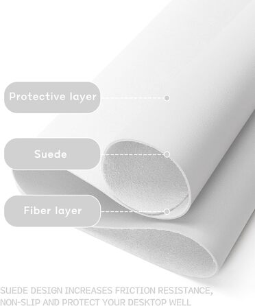 Офісний килимок для миші та столу YSAGi з екошкіри, 80x40 см, білий. Підкладка під мишу та ноутбук для офісу та дому