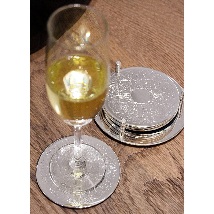 EDZARD Set of 6 Coasters Bruges (Ø 9 cm) in Silver - Saucers as coaster, coasters for glasses, cup coasters - in round shape for pots, candles, glasses, drinks instead of beer mats