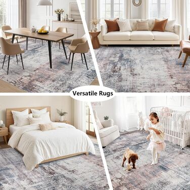 Килим для вітальні 160x230 см, абстрактний, короткий ворс, для спальні, миючий, сучасний, м'який, для їдальні, дитячої кімнати (122 x 170 см, синій)