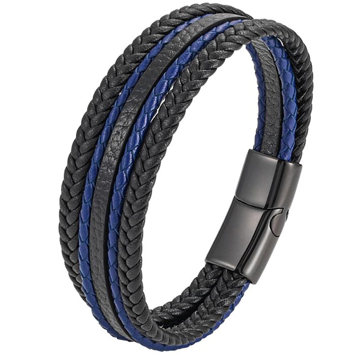Чоловічий шкіряний браслет, чорний, коричневий, синій, плетіння, 21 см, подарунок для чоловіків, День батька D1