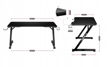 Ігровий комп'ютерний стіл Huzaro HERO 2.5 з тримачами, чорний