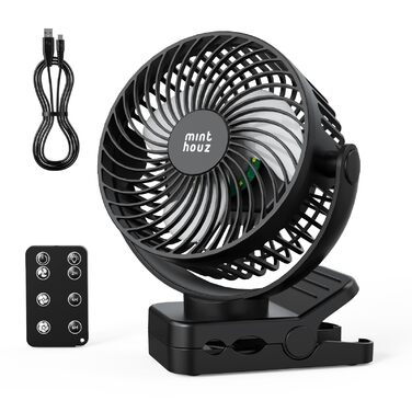 USB вентилятор настільний Minthouz тихий з акумулятором 12000mAh, портативний, з пульт, світло, таймер, 360° обертання, 3 режими, 45 годин роботи – для кемпінгу, офісу, дитячої коляски