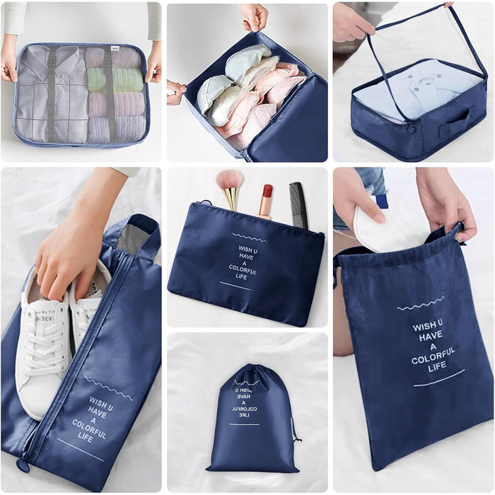 Органайзер для валізи, набір 10 шт. (Packing Cubes) - аксесуари для подорожей, темно-синій