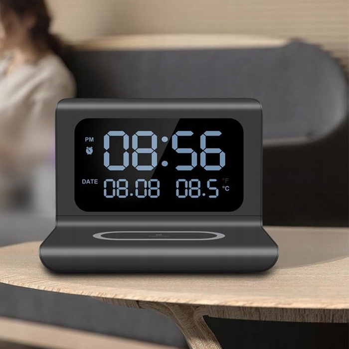 Годинник з бездротовою зарядкою для телефону, LED-дисплей, 15 Вт