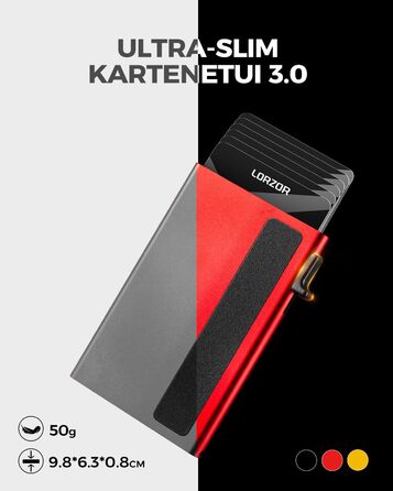 Чоловіче картхолдер LORZOR з магнітною застібкою, slim-гаманець з відділенням для монет, RFID захистом, вміщує 10 карт, smart-гаманець, червоний