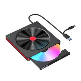 Зовнішній DVD-накопичувач та CD-привід USB 3.0 / USB-C, зовнішній DVD-записувач для ноутбука, ПК, Mac, Windows 11/10/8.1/7, Linux, чорний