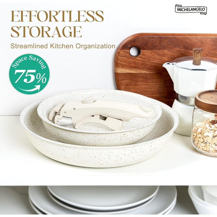 Набір сковорідок Michelangelo з антипригарним покриттям, індукційні, 20/24/28 см, знімний ручка, до 240°C, чорний