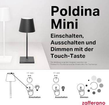 Zafferano Poldina Pro Mini – Бездротова настільна лампа, сенсорне керування, для дому та саду, 30 см, колір пісок