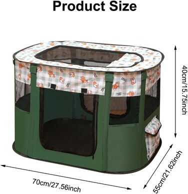 Клітка-манеж для цуценят та тварин, 70x55x40 см. Оксфорд, водовідштовхувальний манеж для собак, кроликів, котів та морських свинок. Для дому та вулиці (темно-зелений)