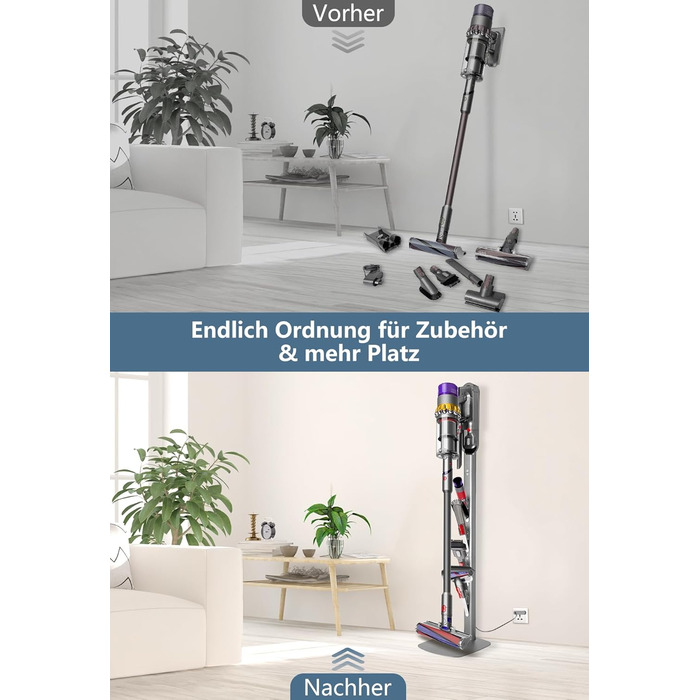 Тримач для пилососа Dyson Wandhalterung з зарядною станцією для V8–V15 та Gen5 – стабільний тримач для акумуляторного пилососа з органайзером для аксесуарів, щіток та кабелів (срібний)