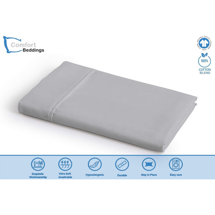 Comfort Beddings Heavyweight Quality Top Sheet 600TC 100% Egyptian Cotton Flat Sheet Twin Size, Super Soft, Hypoallergenic Flat Sheet (Twin, Silver)