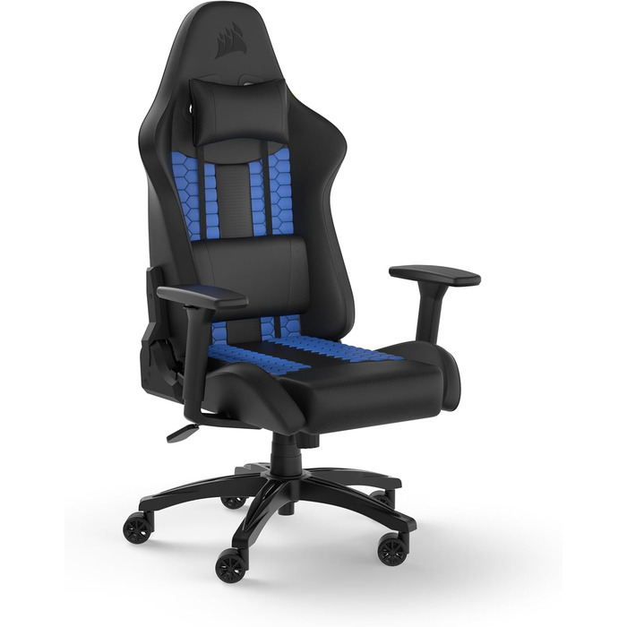 Ігрове крісло Corsair TC100, екошкіра, чорний/синій, універсальний розмір