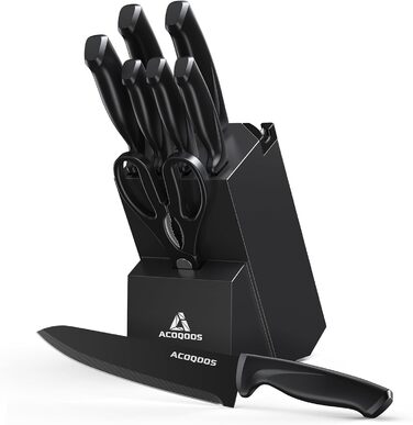 ACOQOOS 14-Piece Knife Block Set with Sharpener - Professional Kitchen Knife Set, Black