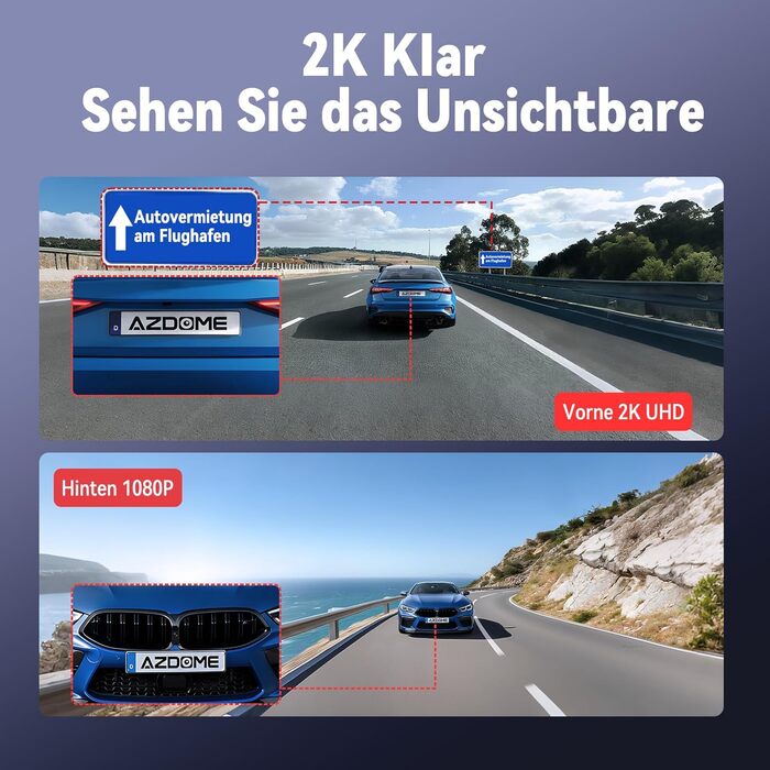 Двоканальна відеореєстратор (Dashcam) 2K+1080P з двома камерами, 64GB, IPS дисплей 3', 4x140° кут огляду, WDR, нічне бачення (8 IR-LED), G-сенсор, циклічна запис, додаток, режим паркування 24/7, чорний