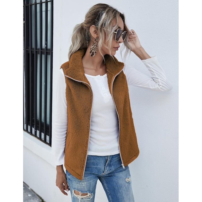Жіноча жилетка Rapbin з флісу Teddy, тепла безрукавка на осінь/зиму, м'яка плюшева жилетка, повсякденний однотонний верхній одяг (XL, Коричневий)