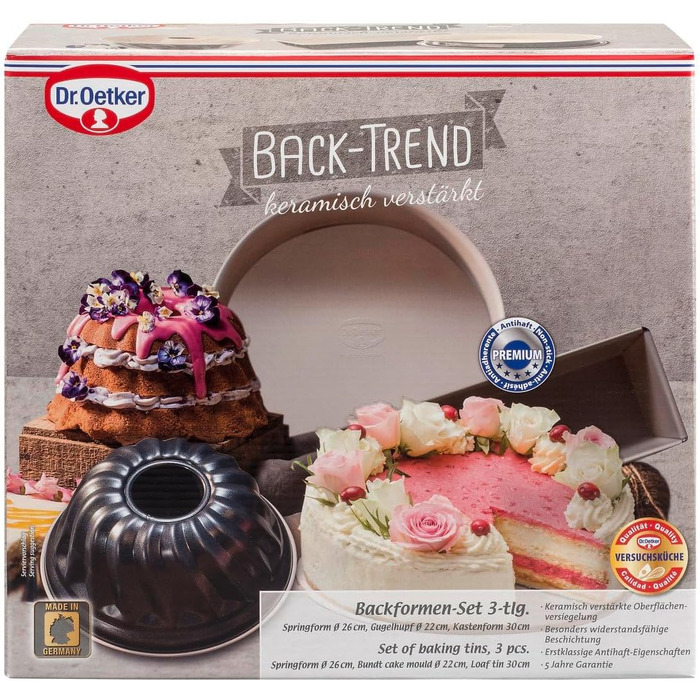 Набір форм для випічки Dr. Oetker Back-Trend (3 шт.): розпірна, гугельхупф, прямокутна, керамічне покриття, до 230°C