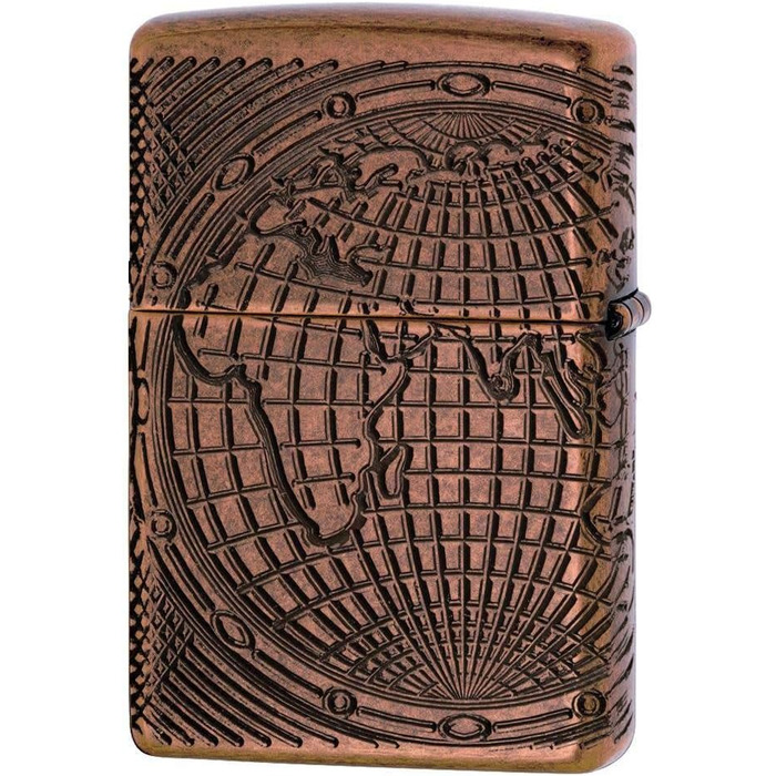 Zippo 29853 – World Map, Antique Copper – Gasoline Windproof Lighter, Refillable, in a High-Quality Gift Box