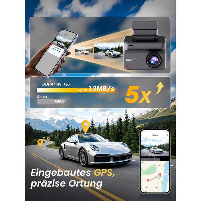 Автомобільний відеореєстратор DDPAI Z50 Pro 4K+1080P (передній та задній), 3