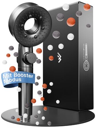 Фільтр для душу з 3 режимами та бустером | Економна душова насадка з мінеральними перлами | Ручна душова лійка чорного кольору з інструментом, запасними перлами та сталевою пластиною