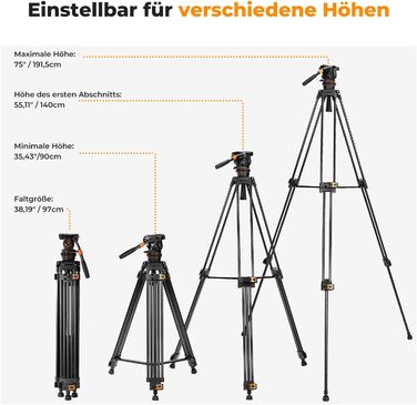 Штатив для камери K&F CONCEPT VA3+BV20: відео штатив з поворотним кріпленням, 184 см, для DSLR, відеокамер