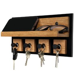 Сучасне ключниця Alakay з поличкою - блискуче дерев'яне ключниця чорного кольору для стильного зберігання ключів, підійде для дому чи офісу, практичне та елегантне