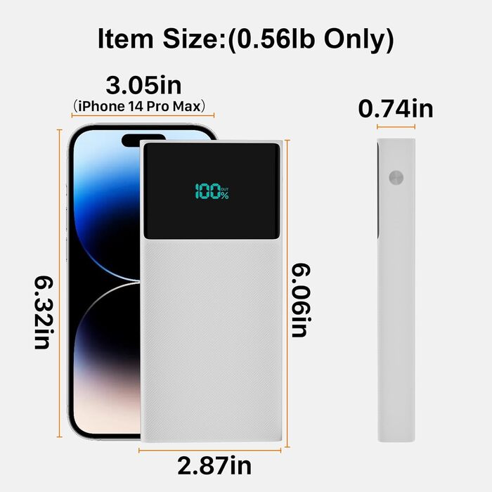 Портативний зарядний пристрій Power Bank 13000mAh з 2 вбудованими кабелями та LED-дисплеєм. Швидка зарядка PD для iPhone, Android та інших пристроїв.