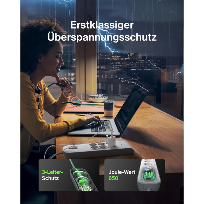 Мережевий фільтр Belkin з USB, 8 розеток, 2.4A, 2м кабель, для дому та офісу