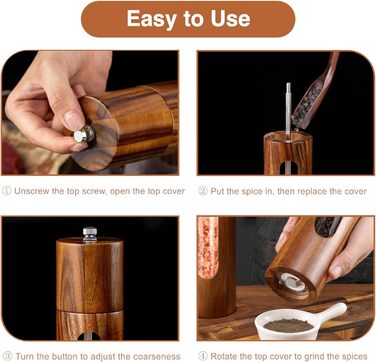 Механічна водяна млин для перцю та солі, набір 2 шт. з регулюванням помелу, керамічний жорно, з підставкою, 21.5 см