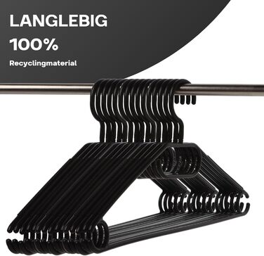 Чорні вішалки для одягу 20 шт. з обертовими гачками, економія місця, пластик, довжина 41 см, Made in EU, екологічні (100% перероблений матеріал), модель Minnie
