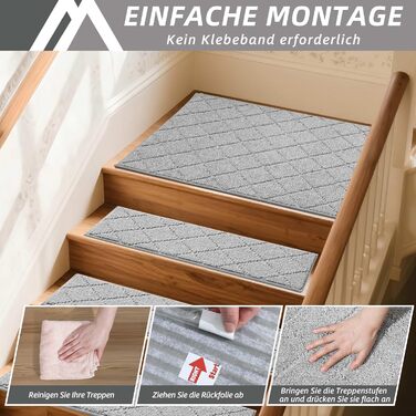Ковзаючі сходи COSY HOMEER, 15 шт., 70 x 22 см, антиковзаючі, самоклеючі, машинне прання, 100% поліестер, TPE-підкладка, для дітей, літніх людей та домашніх тварин, сірий та білий