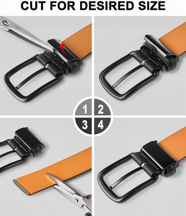 Чоловічі ремені KEMISANT 2 шт. в наборі, шкіряні, регульовані, 38 мм, 7 отворів, для подарунка, чорний/оранжево-коричневий